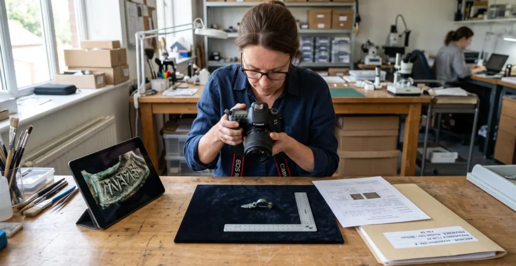 Photographies, dimensions et détails d'un objet d'art préparés pour une estimation Photographies, dimensions et détails d'un objet d'art préparés pour une estimation
